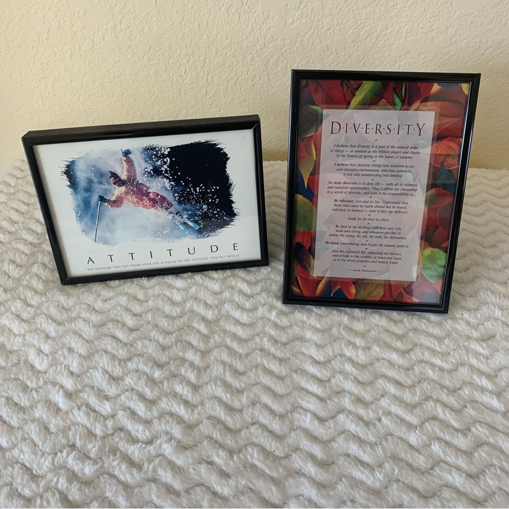 Set of 2 - Vintage Successories Motivational Framed Prints Diversity Attitude